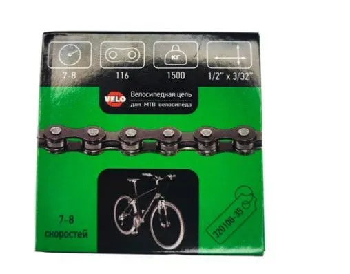 Цепь 1/2 X 3/32 116зв "VELO" для спортивн. велосипеда 7-8ск, с замком, 320100-35