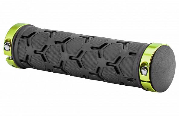 Грипсы XH-G181BL 130мм черные с зелеными кольцами, 150235