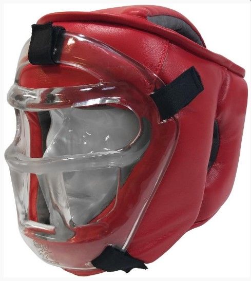 Ш35sИВ Шлем с маской для единоборств, иск.кожа (S), красный